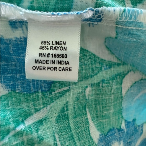 Emily Daniel’s Linen Blue and Green Tropical  Print Top Size XL - Picture 6 of 8